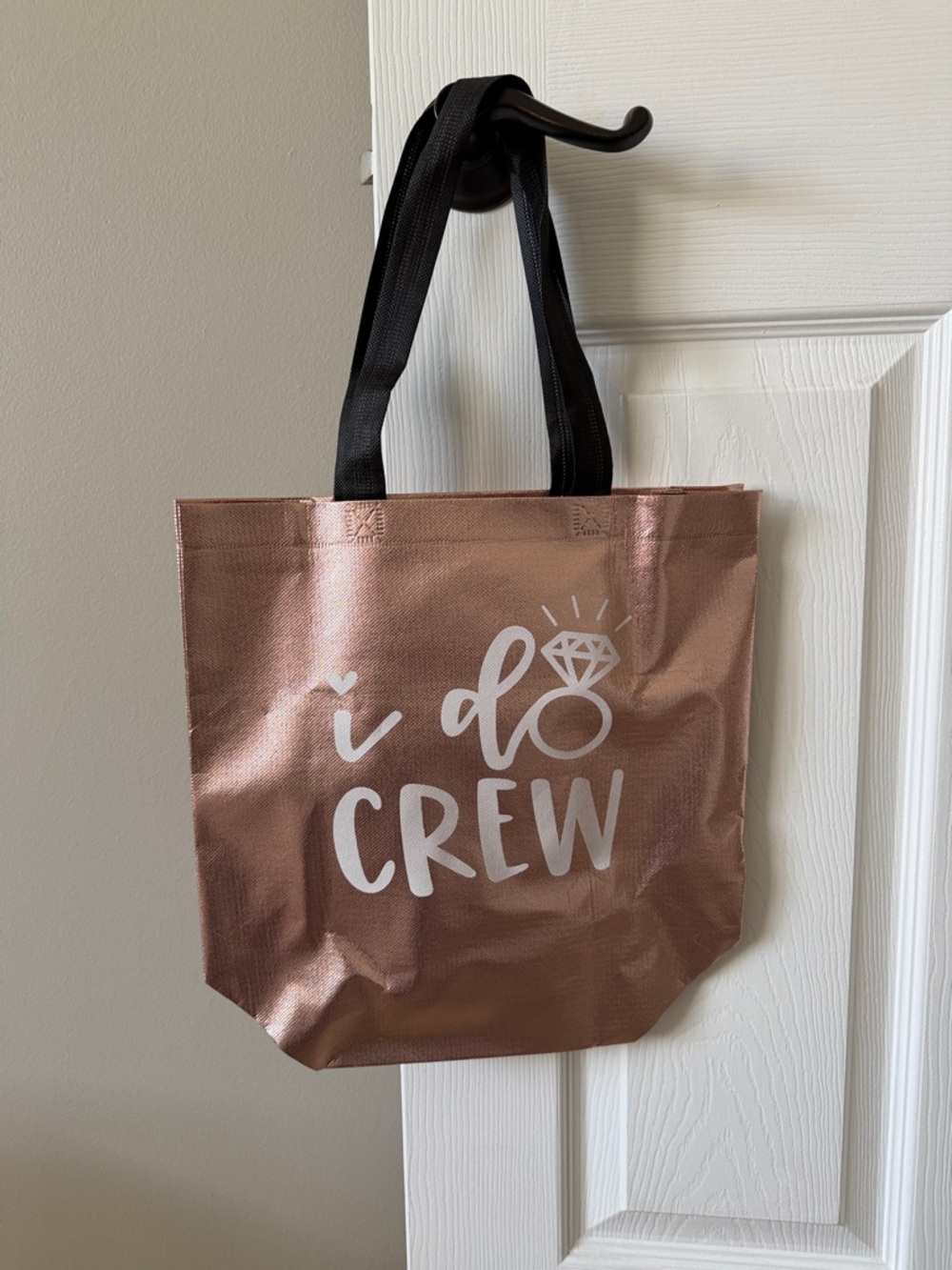 I Do Crew Rose Gold Tote Bag with Black Handles